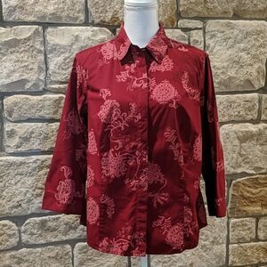 Columbia button down top two tone red collared size large elbow  sleeve